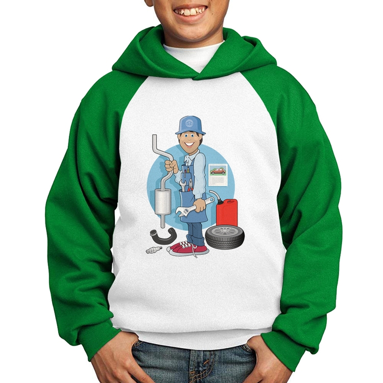 Moletom Infantil Mecânico - Branco/Verde