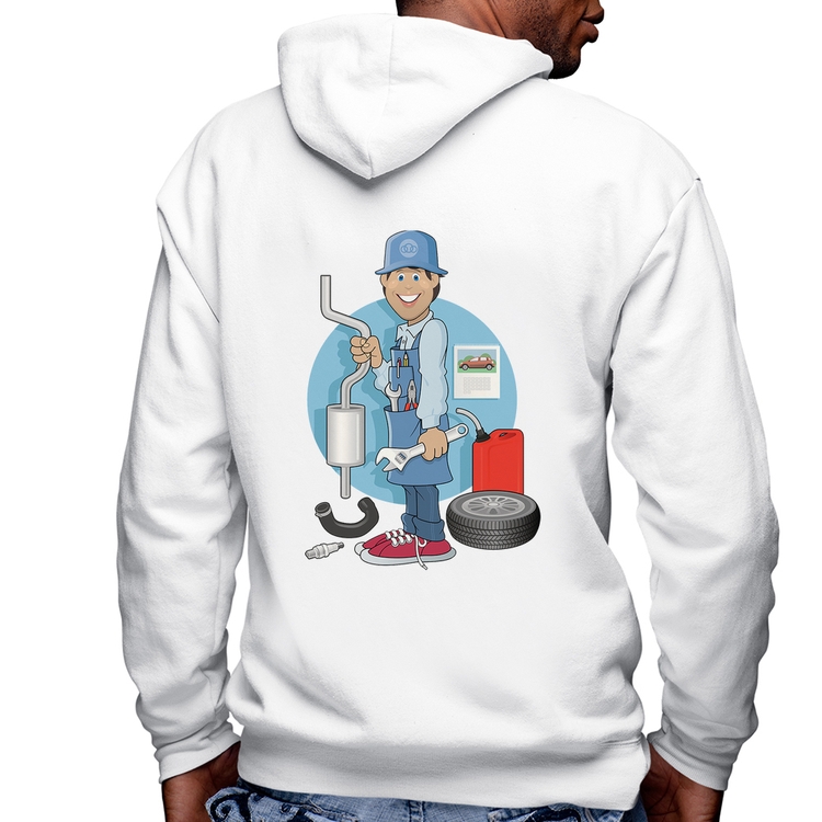 Blusa Moletom Mecânico Masculina com Capuz e Zíper - Branca