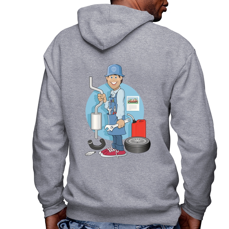 Blusa Moletom Mecânico Masculina com Capuz e Zíper - Mescla