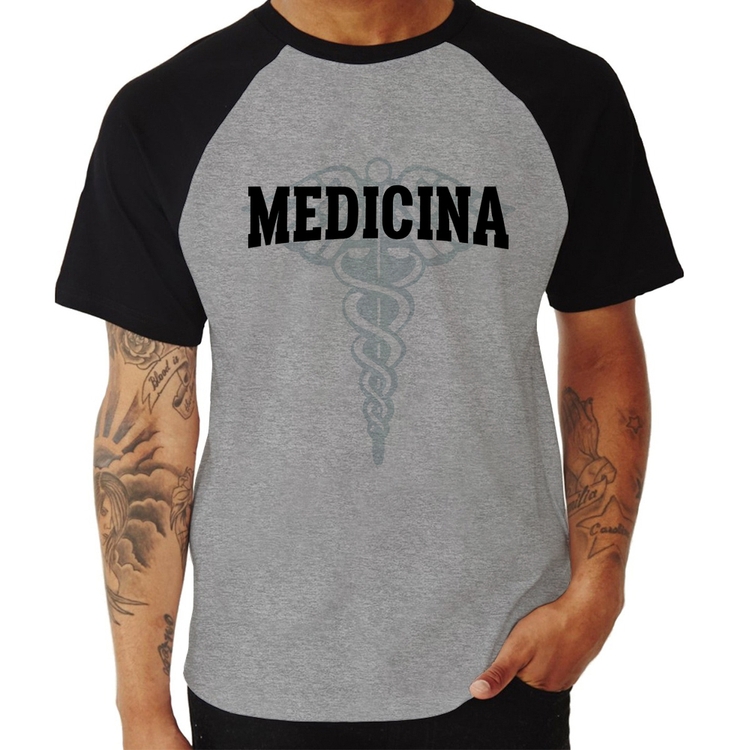 Camiseta Raglan Medicina - Cinza/Preto