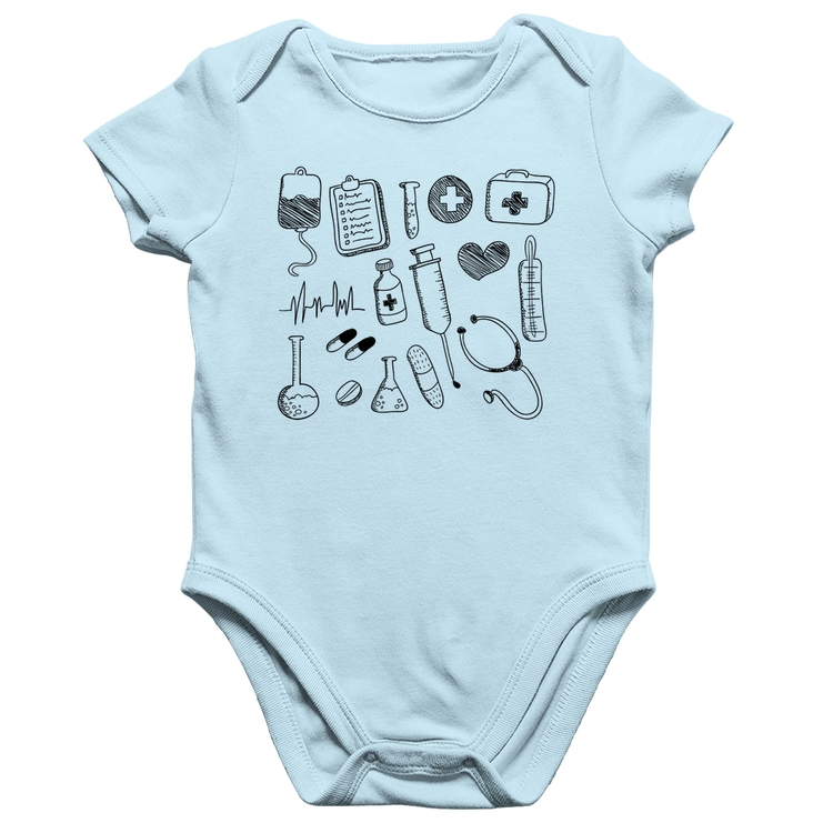 Body Bebê Algodão Medicina Elementos - Azul Bebê