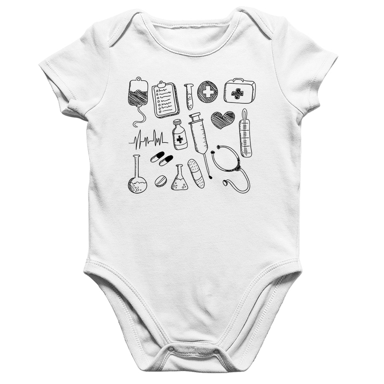 Body Bebê Algodão Medicina Elementos - Branco