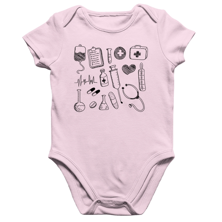 Body Bebê Algodão Medicina Elementos - Rosa Bebê