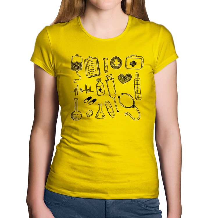 Baby Look Algodão Medicina Elementos - Amarela