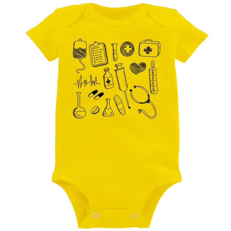 Body Bebê Medicina Elementos - Amarelo