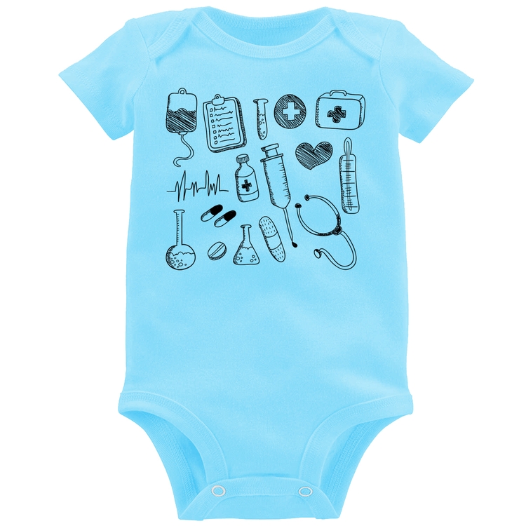Body Bebê Medicina Elementos - Azul Bebê