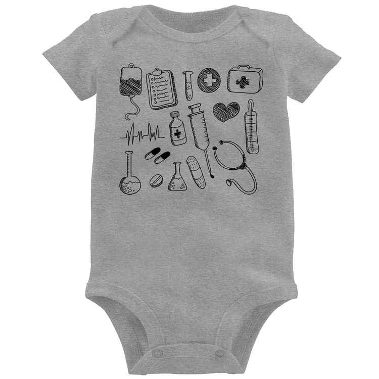 Body Bebê Medicina Elementos - Cinza
