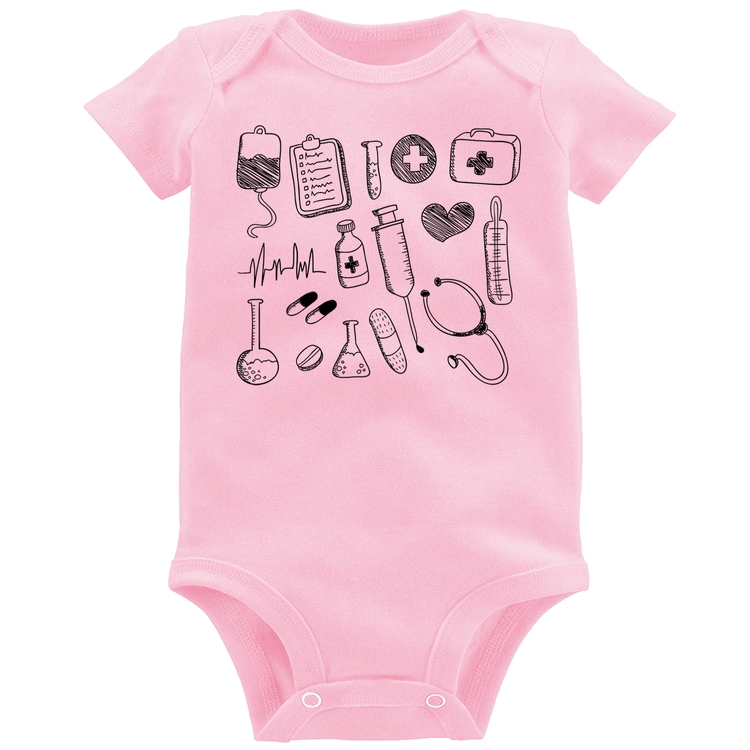 Body Bebê Medicina Elementos - Rosa Bebê