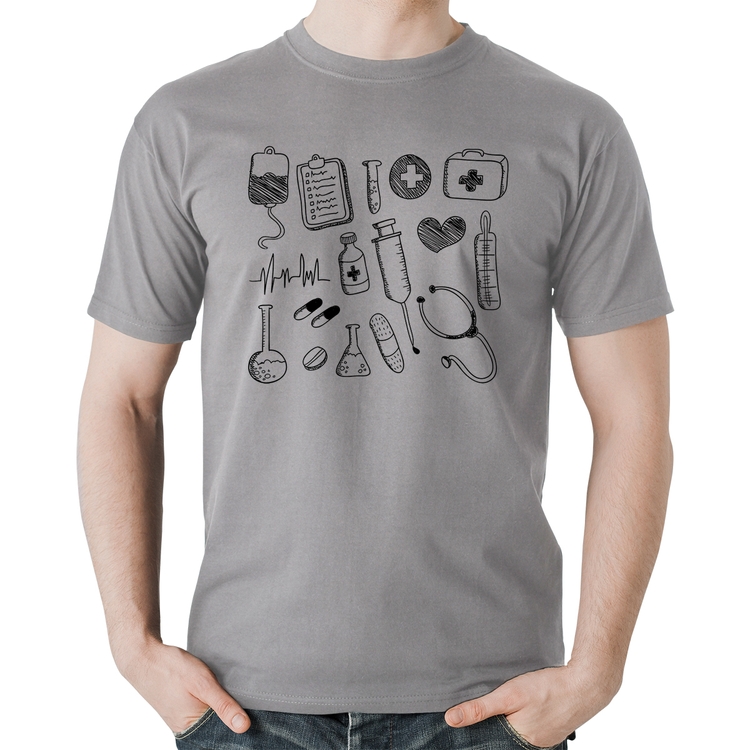 Camiseta Algodão Medicina Elementos - Cinza