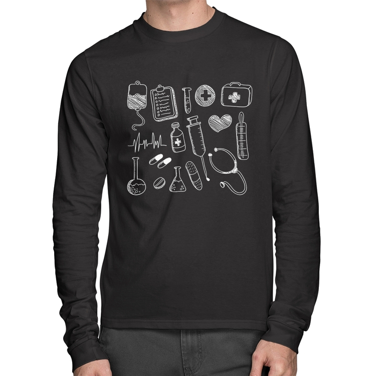 Camiseta Algodão Medicina Elementos Manga Longa