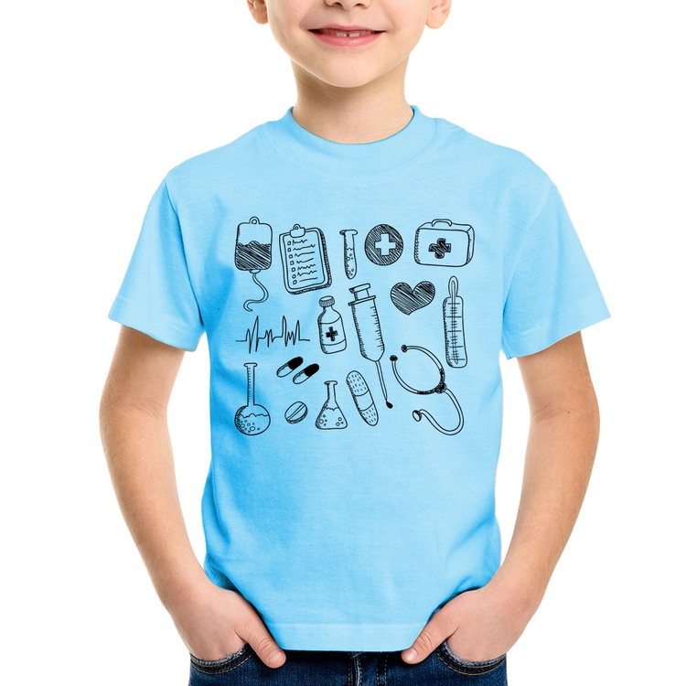 Camiseta Infantil Medicina Elementos - Azul Bebê