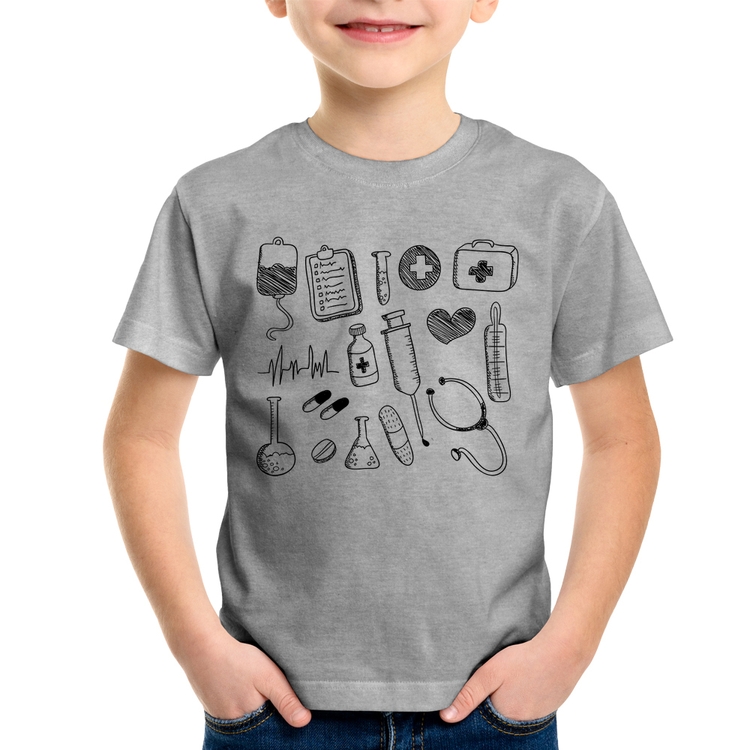 Camiseta Infantil Medicina Elementos - Cinza