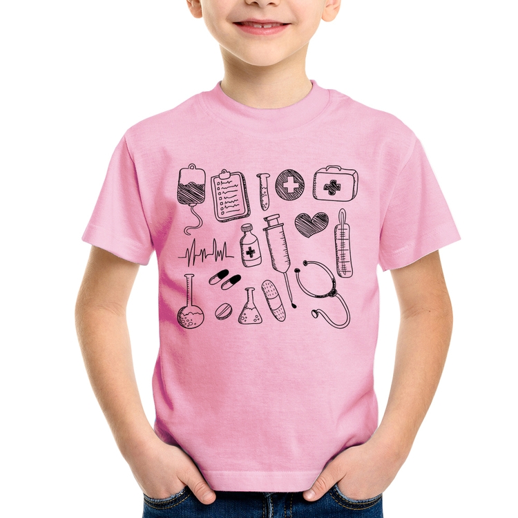 Camiseta Infantil Medicina Elementos - Rosa Bebê
