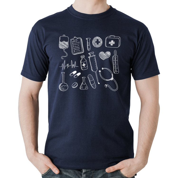 Camiseta Algodão Medicina Elementos - Marinho