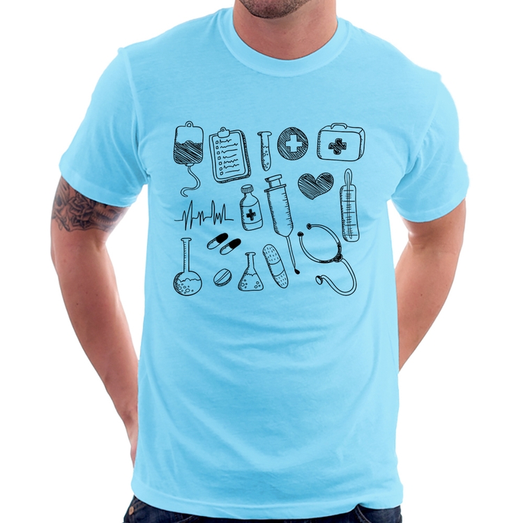 Camiseta Medicina Elementos - Azul Bebê
