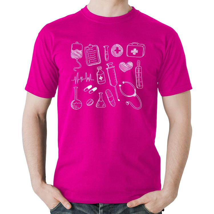 Camiseta Algodão Medicina Elementos - Rosa