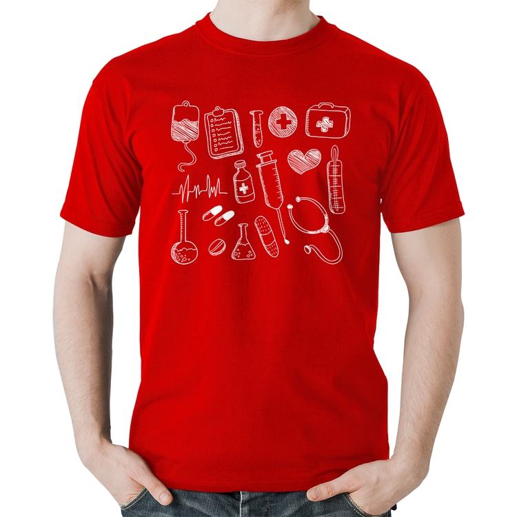 Camiseta Algodão Medicina Elementos - Vermelha