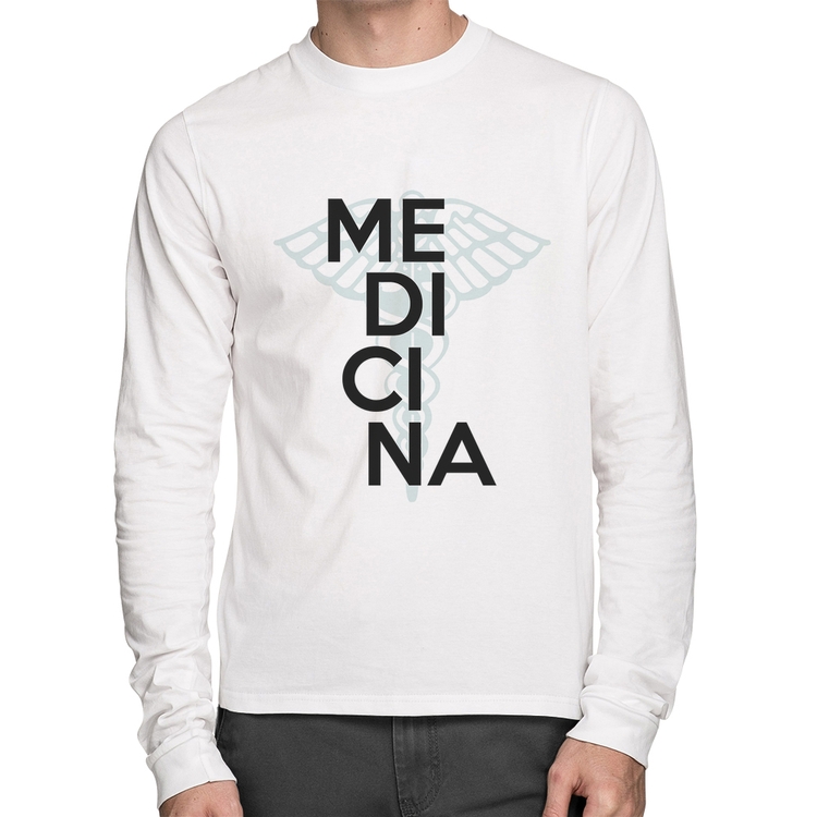 Camiseta Algodão Medicina Estudante Manga Longa - Branca