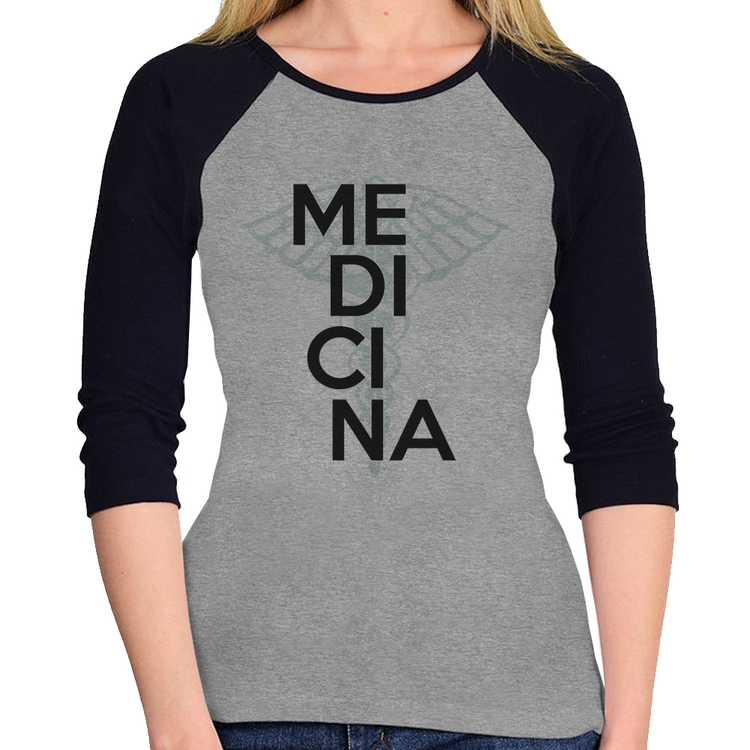 Baby Look Raglan Medicina Estudante Manga 3/4 - Cinza/Preto