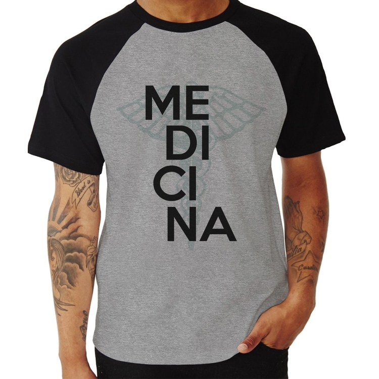 Camiseta Raglan Medicina Estudante - Cinza/Preto