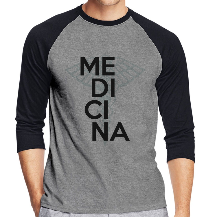 Camiseta Raglan Medicina Estudante Manga 3/4 - Cinza/Preto
