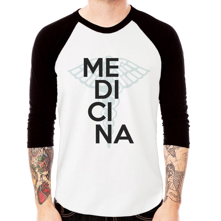 Camiseta Raglan Medicina Estudante Manga 3/4