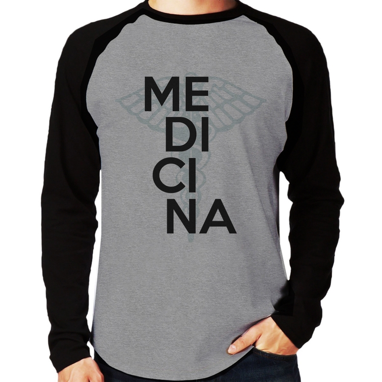 Camiseta Raglan Medicina Estudante Manga Longa - Cinza/Preto
