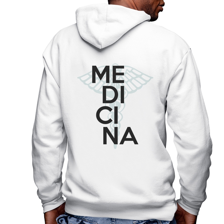 Blusa Moletom Medicina Estudante Masculina com Capuz e Zíper - Branca