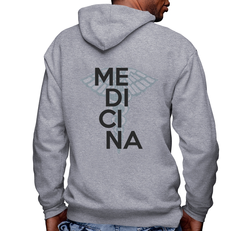 Blusa Moletom Medicina Estudante Masculina com Capuz e Zíper - Mescla