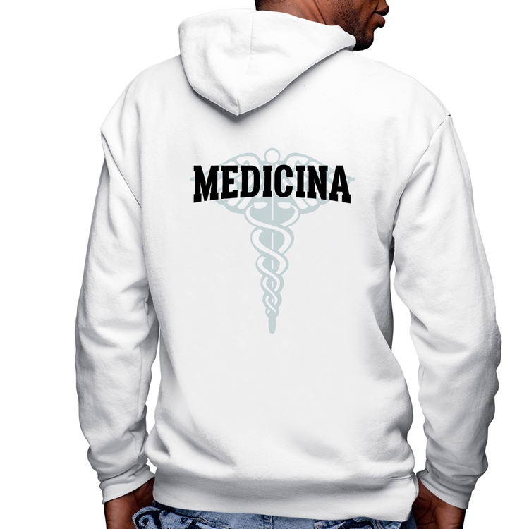 Blusa Moletom Medicina Masculina com Capuz e Zíper - Branca