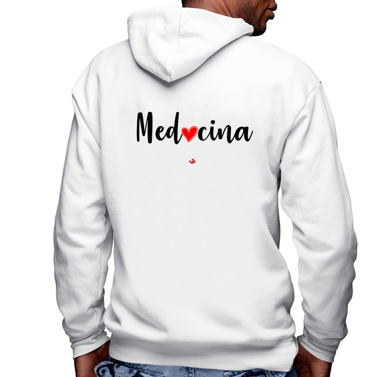 Blusa Moletom Medicina por amor Masculina com Capuz e Zíper - Branca