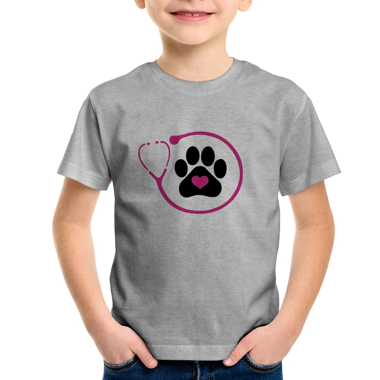 Camiseta Infantil Medicina Veterinária Patinha - Cinza