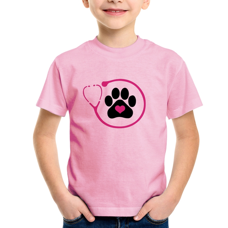 Camiseta Infantil Medicina Veterinária Patinha - Rosa Bebê