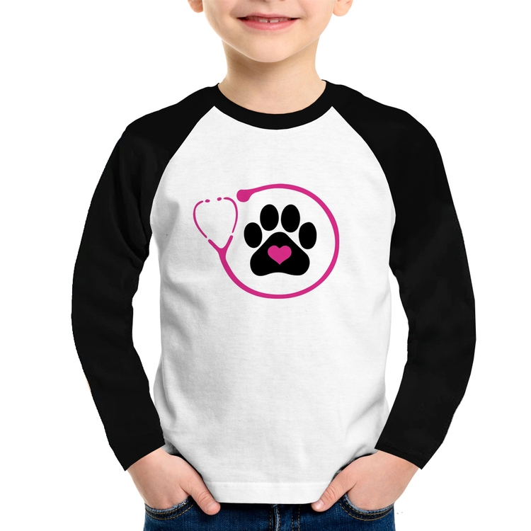 Camiseta Raglan Infantil Medicina Veterinária Patinha Manga Longa