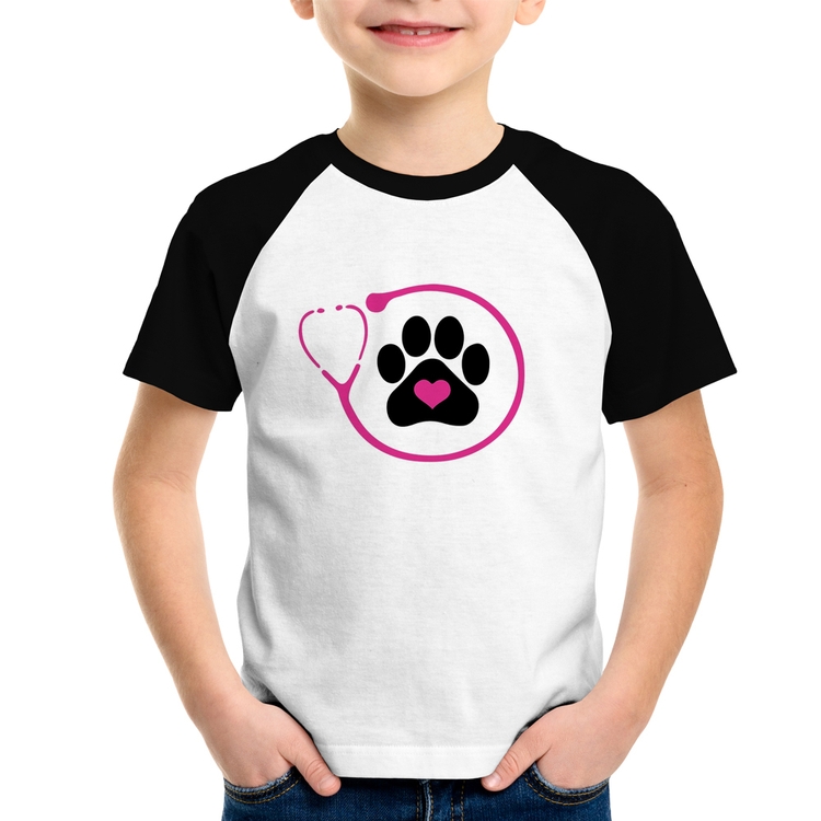 Camiseta Raglan Infantil Medicina Veterinária Patinha