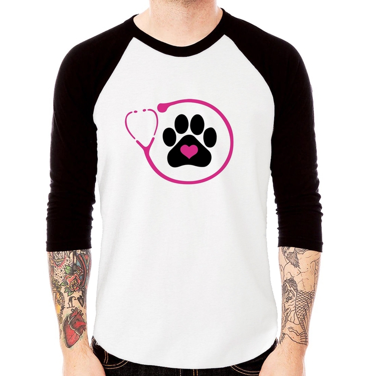 Camiseta Raglan Medicina Veterinária Patinha Manga 3/4
