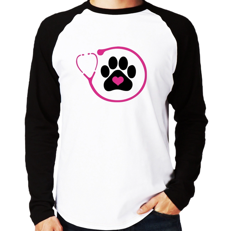 Camiseta Raglan Medicina Veterinária Patinha Manga Longa