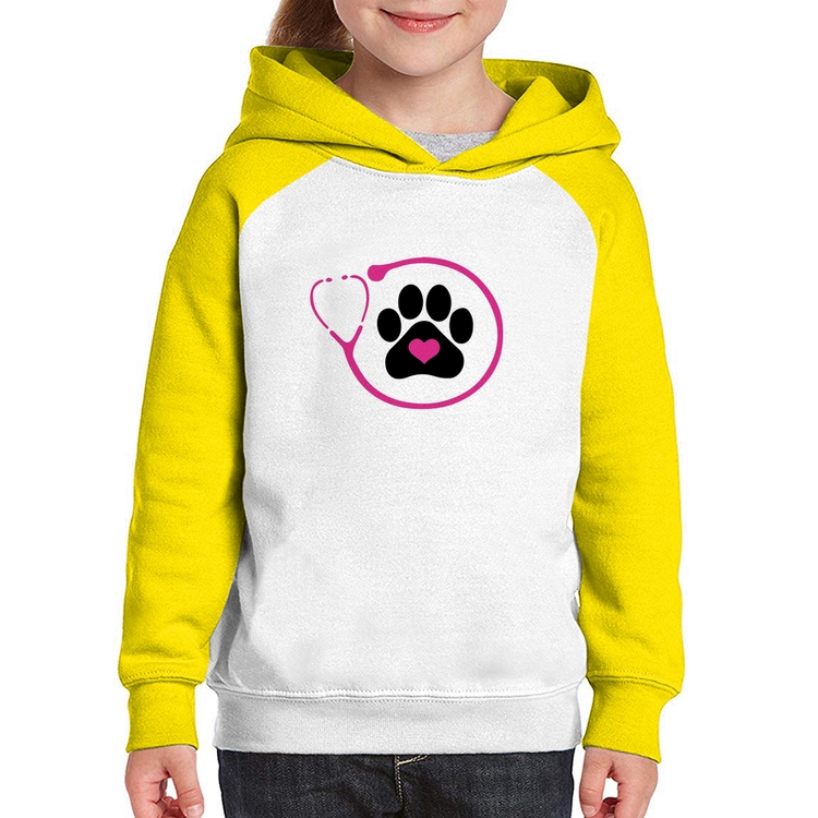 Moletom Infantil Medicina Veterinária Patinha - Branco/Amarelo