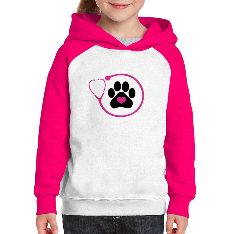 Moletom Infantil Medicina Veterinária Patinha - Branco/Rosa