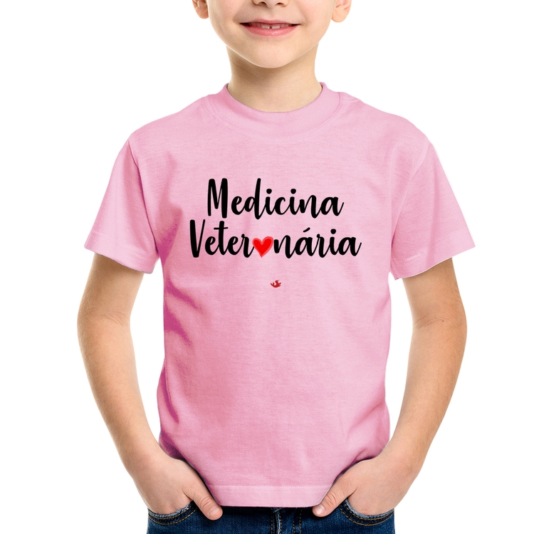 Camiseta Infantil Medicina Veterinária por amor - Rosa Bebê