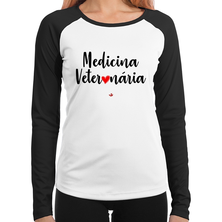 Baby Look Raglan Medicina Veterinária por amor Manga Longa