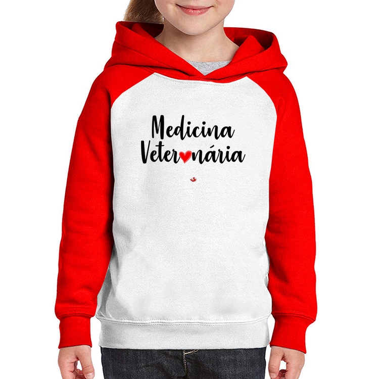 Moletom Infantil Medicina Veterinária por amor - Branco/Vermelho