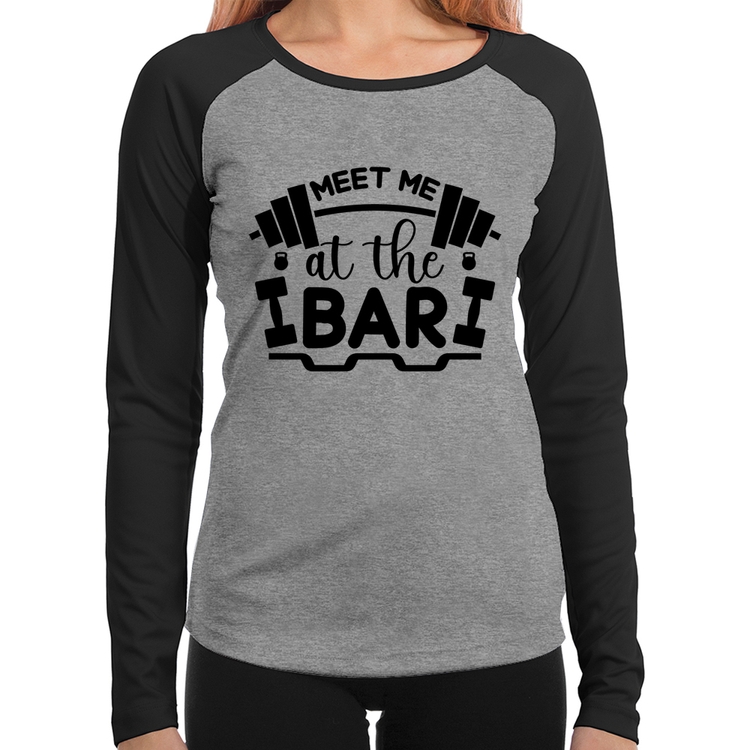 Baby Look Raglan Meet Me At The Bar Manga Longa - Cinza/Preto