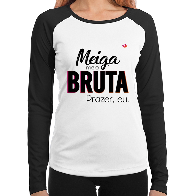 Baby Look Raglan Meiga meio bruta Manga Longa