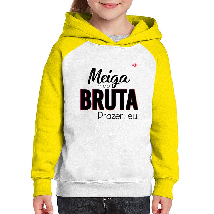 Moletom Infantil Meiga meio bruta - Branco/Amarelo