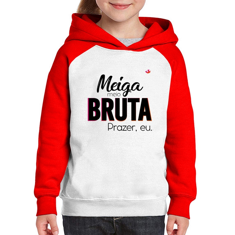 Moletom Infantil Meiga meio bruta - Branco/Vermelho