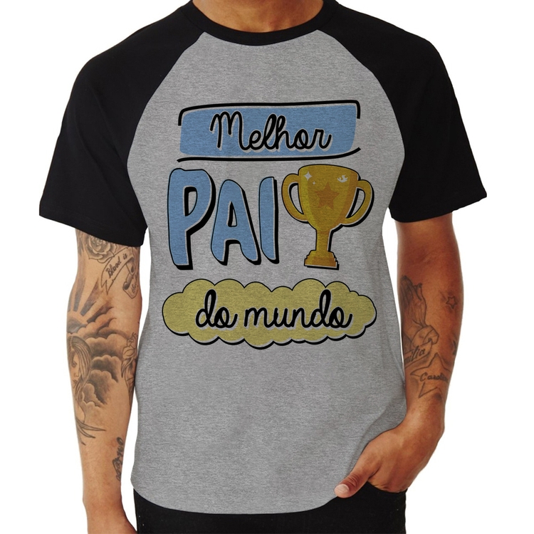 Camiseta Raglan Melhor pai do mundo - Cinza/Preto
