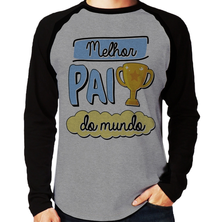 Camiseta Raglan Melhor pai do mundo Manga Longa - Cinza/Preto