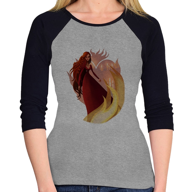 Baby Look Raglan Melisandre Art Manga 3/4 - Cinza/Preto