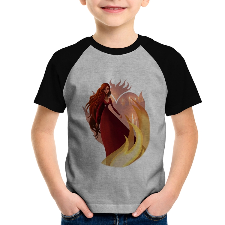 Camiseta Raglan Infantil Melisandre Art - Cinza/Preto